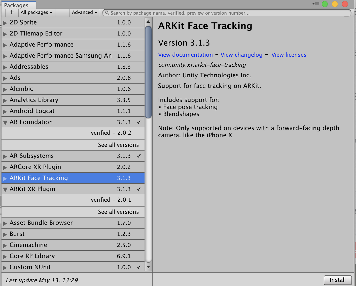 ARKit Face Tracking安装